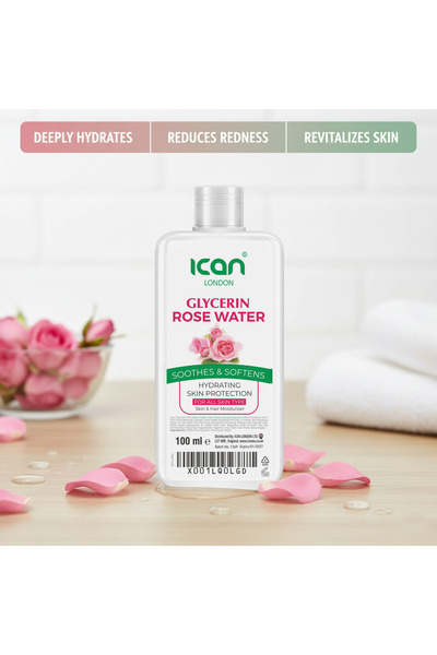 Ican London Rose Water Glycerine 100ml | Hydrating Skin Moisturizer for Face & Body