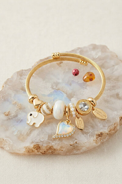 Lisinya Heart and Elephant Model White Charm Bracelet -