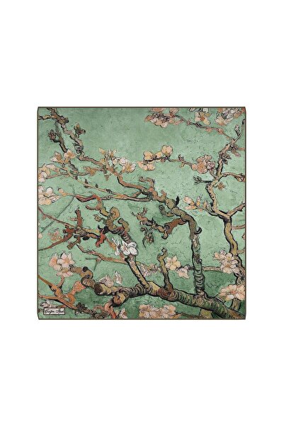 Çağrı İpek Almond Blossom Pattern Silk Handkerchief Scarf Dg9788-7
