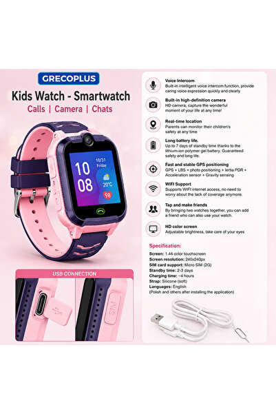 OEM Παιδικό Ρολόι Smartwatch GPS – Κλήσεις, Κάμερα, SOS κουμπί, Micro SIM, Ροζ