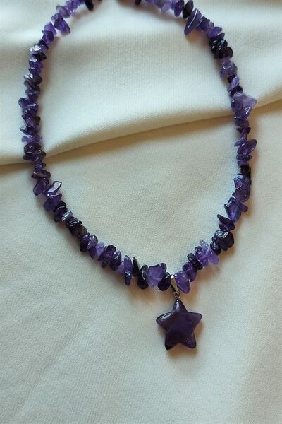 LADIN DOGALTAŞ Certified Dark Amethyst Heart Cracked Natural Stone Necklace