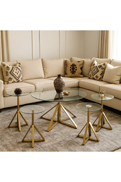 GLAMOURE HOME طقم طاولات قهوة وضيافة مودرن 5 قطع – طاولة وسط دائرية مع 4 طاول...