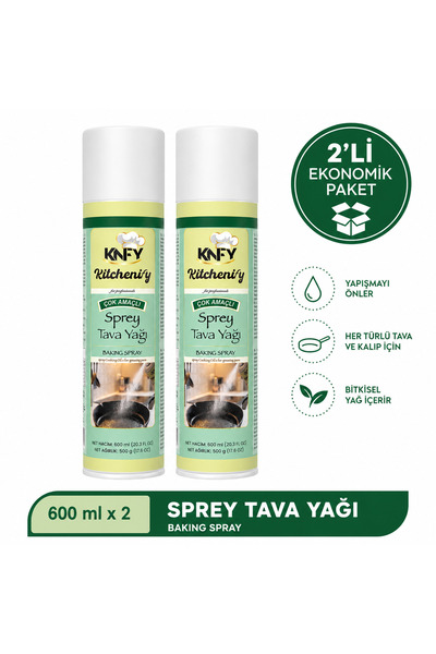 Kitchenify Sprey Tava Yağı 600 ml 2'li Set- Yapışmaz Pişirme Spreyi | Kek Kal...