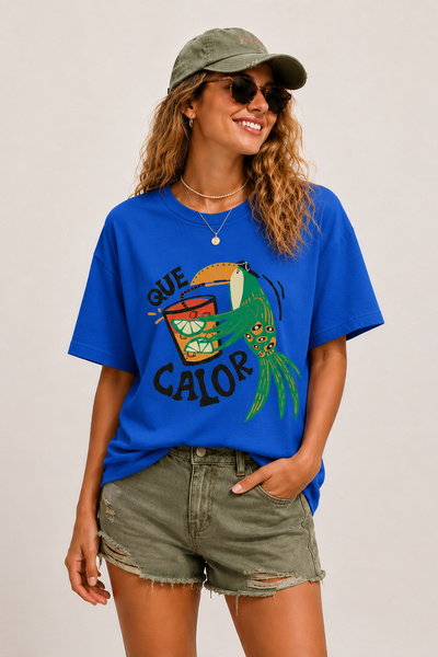 ArtYus Que Calor Papağan Printed Crew Neck Casual Unisex Oversize T-Shirt - T...