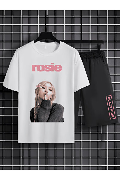 MAGORS تي شيرت قصير الأكمام من القطن المطبوع بطبعة ROSE FROM BLACKPINK K-POP ...