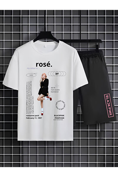 MAGORS تي شيرت قصير الأكمام من القطن المطبوع بطبعة ROSE FROM BLACKPINK K-POP ...
