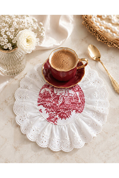 NURGİTA HOME Fırfırlı Fistolu Yuvarlak Kahve Sunum Peçetesi & İngiliz Köylüle...