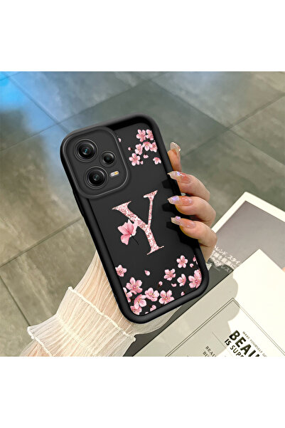 SLIMFELT Redmi Note 12 Pro 5G Uyumlu romantik kiraz çiçeği harf baskılı kılıf