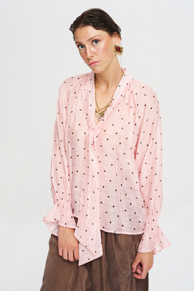 Orfeo Negro Women's Tie-Collar Polka Dot Shirt