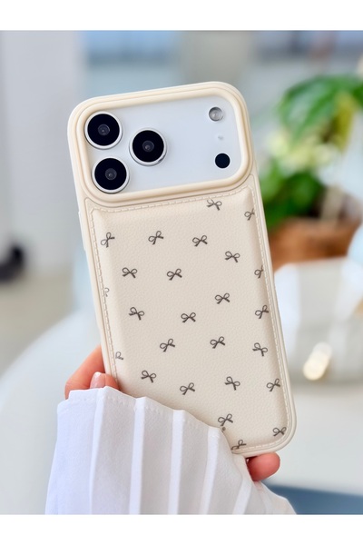 Go Aksesuar Iphone 17 PROMAX Uyumlu DERİ FİYONK Baskı Tasarımlı Koruyucu Esne...