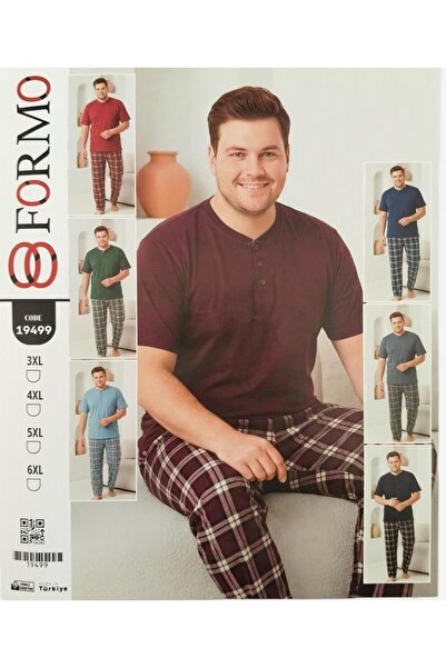 FORMO Erkek Battal-Büyük Beden %100 Pamuklu Pijama Takımı Kısa Kol