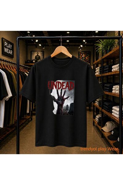 playwear Undead Printed 100% Cotton Oversize Loose Regular Fit Crew Neck T-Shirt