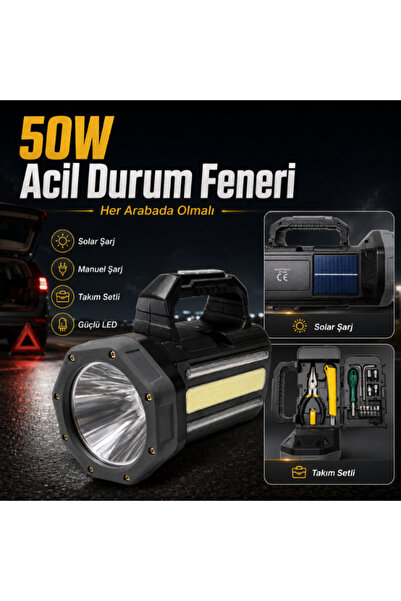 Gold-Police GP-620 Solar Şarjlı 50 Watt Güçlü Kamp El Feneri Takım Çantalı