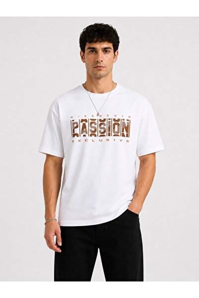Erkek Beyaz Oversize Baskılı Basic Pamuklu Tişört – Passion Exclusive