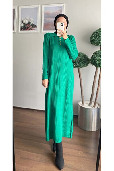 müqofficial Button Detail Knitwear Dress - Green