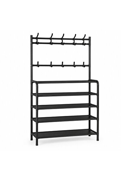 iTin Cuier metalic multifunctional, 5 rafturi si 8 carlige, 168x60x26 cm, pen...