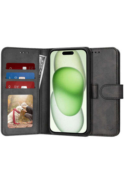 Techsuit Husă pentru iPhone 15 Plus, tip agendă, negru - negru
