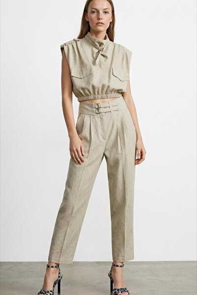 Quzu 26Ypnt02134 Women's Pants with Buckle Detail