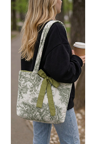 ikizelbutik Pinterest French Country Pattern Puff Bow Bag |   Lined Large Gre...