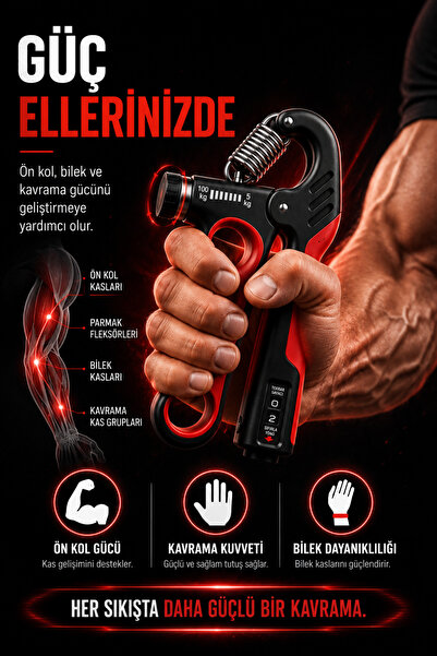 Teknoşık 5-100 Kg Ayarlanabilir El Yayı El Bilek Kol Güçlendirici Kavrama Egz...