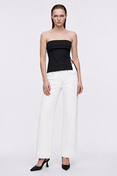 HAKKE High Waist Stone Detailed Straight Jean Pants