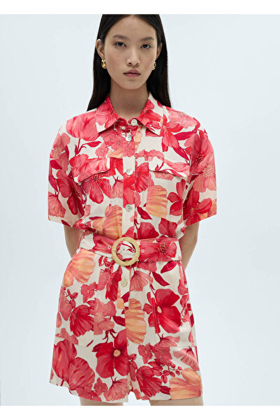MANGO Woman Floral Print Short Jumpsuit