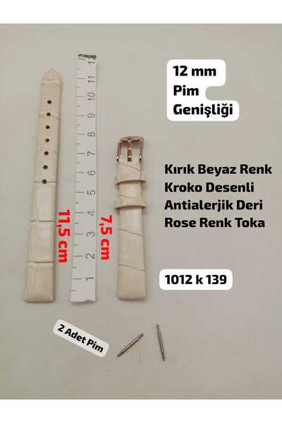 Brality 12 mm Uyumlu Kol Saati Kordonu , KIRIK BEYAZ Renk KROKO DESENLİ Model...