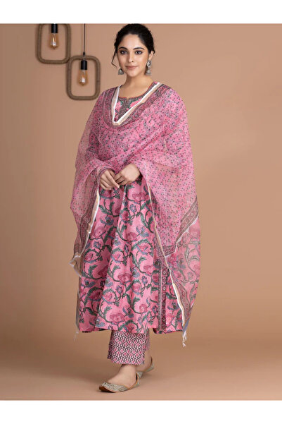 MYSMAR Mysamr Pink Viscose Cotton Kurta With Palazzo & Dupatta Set - VRN1016 ...