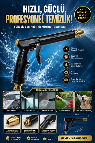 ALL FAST Yüksek Basınçlı Ayarlanabilir Bahçe Sulama ve Oto Yıkama Püskürtme T...