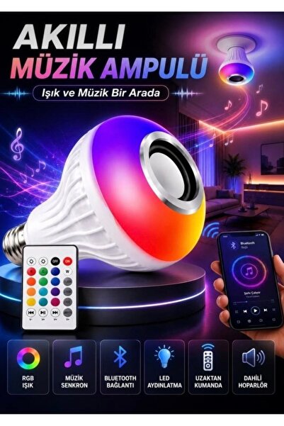 EMİN ENSAR HOME Kumandalı Rgb Ampul Şekilli Led Işıklı Bluetooth Hoparlör