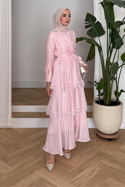 Rimel Moda Serena Güpürlü Elbise Pembe