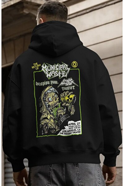 SEVBANO Municipal Waste Rock Metal Music Band Back Printed Unisex Oversize Pr...