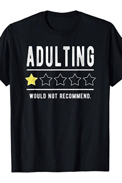 9TAY لا يُنصح بها تي شيرت مطبوع عليه عبارات مضحكة One Star Adulting