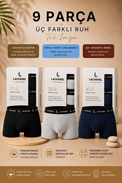 Generic Brand Men's Lycra Cotton Breathable Combed Cotton 9-Piece Boxers - Bl...