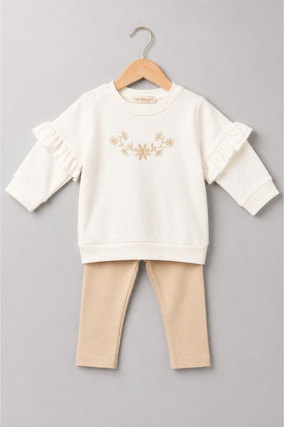 Bip Baby Floral Embroidered Sleeves Ruffled Two-Thread Baby Kids Two-Piece Set