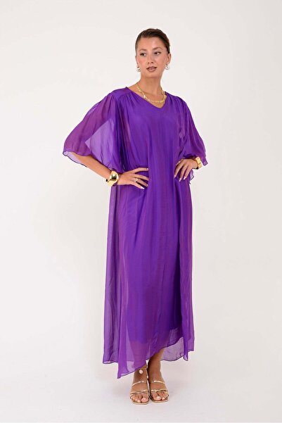 Park Moda V-Neck Flowy Silk Long Dress (Fits Sizes 38-48.)