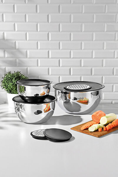 Nehir Silver Çelik Sade 9 Parça Rendeli Karıştırma Kabı Takımı