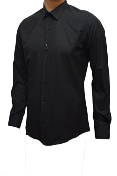 OEM Camasa neagra cu maneca lunga, model slim, design de buline