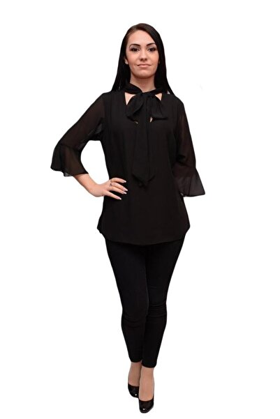 OEM Bluza simpla, neagra, cu croi lejer si maneca trei-sferturi, largi