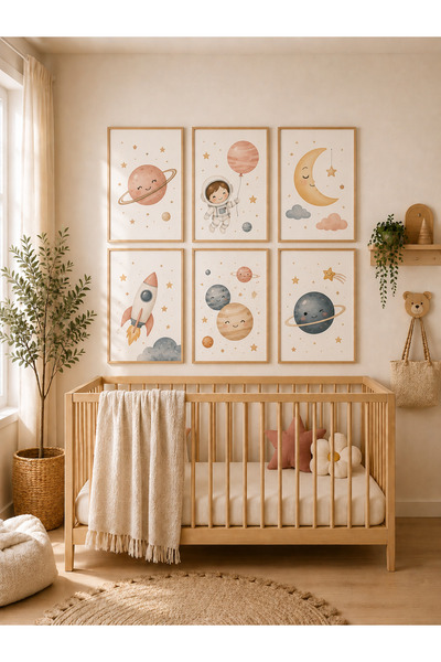 Zerawall 6 Parça MDF Tablo Seti Uzay, Astronot, Roket, Gezegen ve Ay – Bebek ...