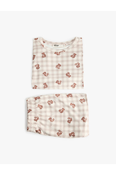 Koton Rahat Kalıp Ayıcık Baskılı Kısa Kollu Şortlu Pijama Takımı