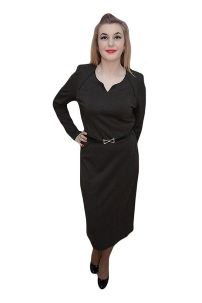 OEM Rochie casual in masuri mari, de culoare maro, cu curea in talie