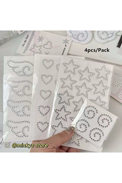 Choice3 4PCS B Kpop Photocard Deco Stickers, Silver Rhinestone Star & Heart 3...