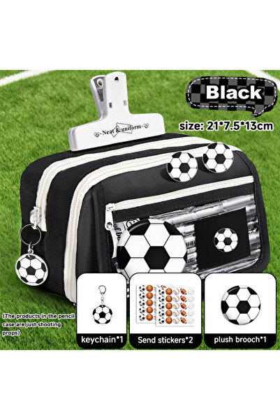 Choice1 Black-4pc set Black Football Pen Bag with 9-Layer Large Capacity, Cle...