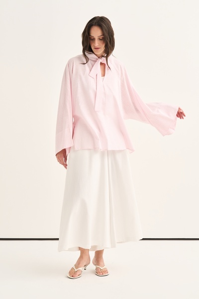 EBU Prive Women's Organic Cotton Striped Cape Blouse Pink