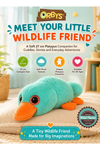 Wild Planet Orbys Platypus Plush Toy 27 cm, Soft Turquoise Stuffed Wildlife A...