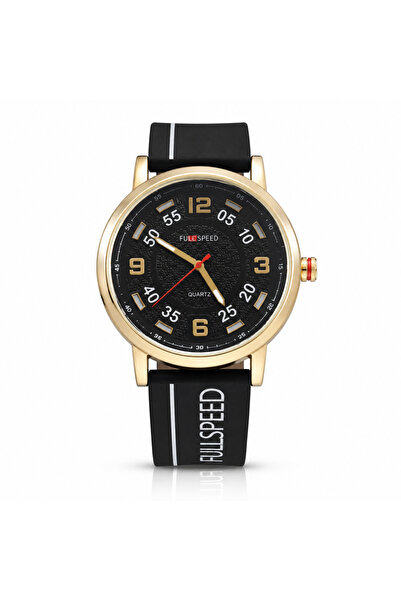 FULLSPEED Ceas Bărbătesc Quartz cu Curea Neagră din Silicon și Carcasă Gold –...