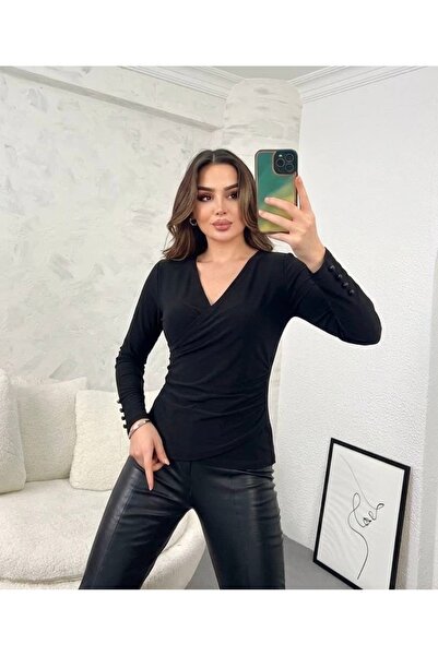 ELAY Fashion بلوزة نسائية ذات ياقة مزدوجة الصدر