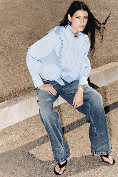 H&M Pamuklu ve Fırfırlı Poplin Bluz