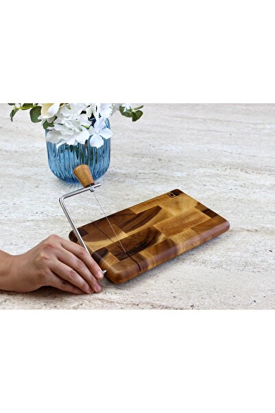 Limon Dekor Doğal Akasya Ağacı Telli Peynir Kesme Tahtası ve Sunum Tabağı (24x15 cm)